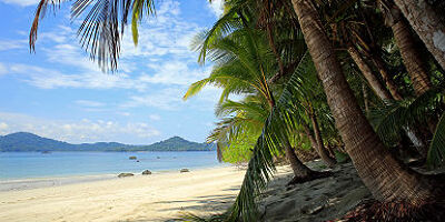 Tropical Beach of Coibita, aka Rancheria, with Isla Coiba in the Background. Coiba National Park, Panama
